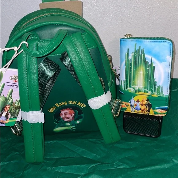Exclusive Loungefly Wizard of Oz Emerald City GITD Mini Backpack and Wallet Set - Picture 6 of 15